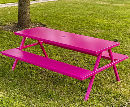 bordbænkesæt i galvaniseret stål og malet i pink