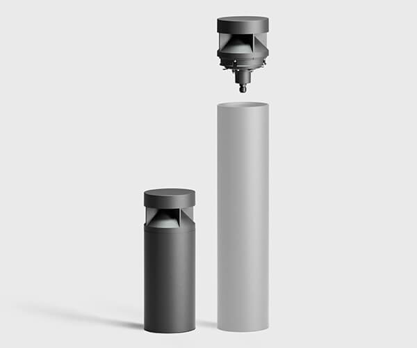 pullerter med lys i rustfri stål eller aluminium med beskyttet udskiftelig top