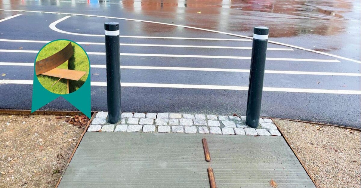 Stålkantsætning i corten stål som kantafgrænsning