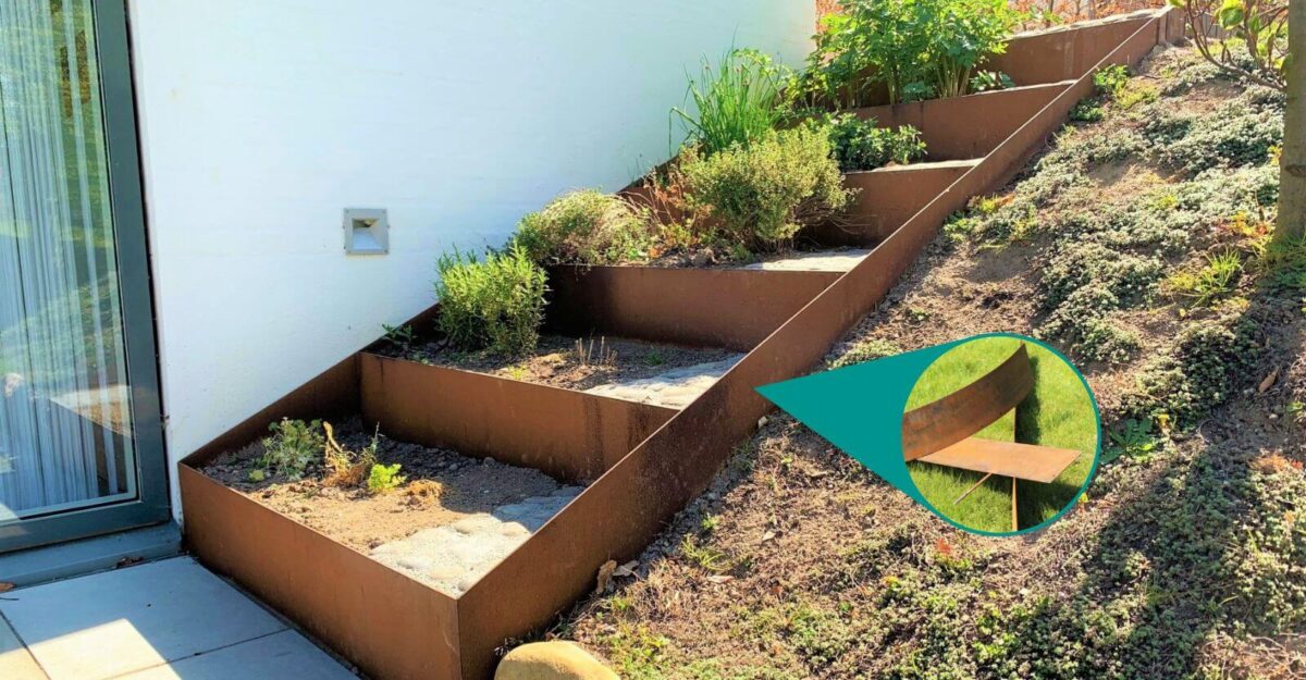 kantsætning i corten stål som plantbed