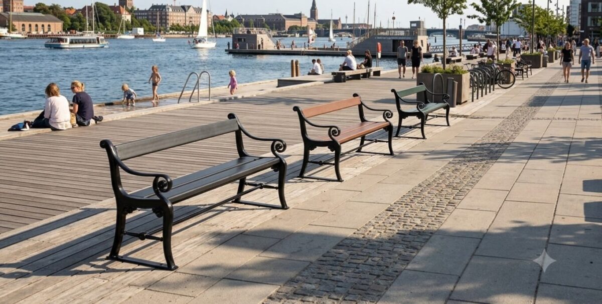 Københavnerbænken med Everwood-planker og klassiske støbejernsgavle