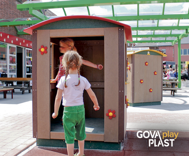 Legehus GOVA play PLAST. Vedligeholdesfrit genbrugsplast. Legeplads, skolegård, børnehave, vuggesture, park plads forhandler BY BANG