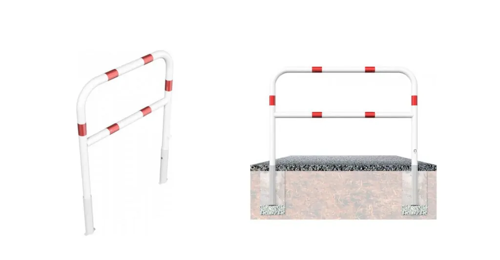 Svingbare stålbøjler som trafikværn i galvaniseret stål og malet udførsel på en cykelsti