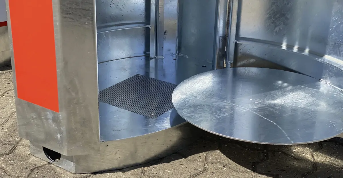 Ellipse udendørs affaldsbeholder i galvaniseret stål med rottefælde